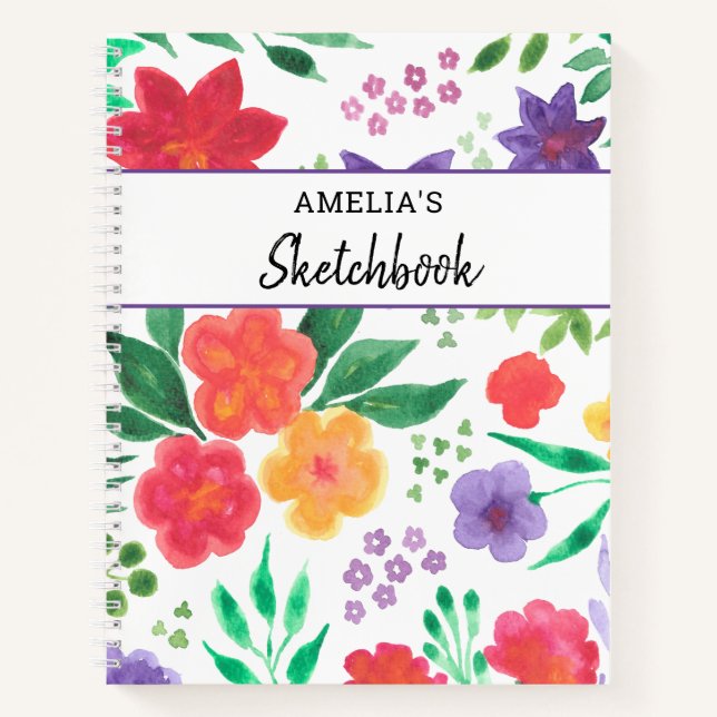 Individuelle Name Floral Sketchbook Notebook Notizbuch (Vorderseite)