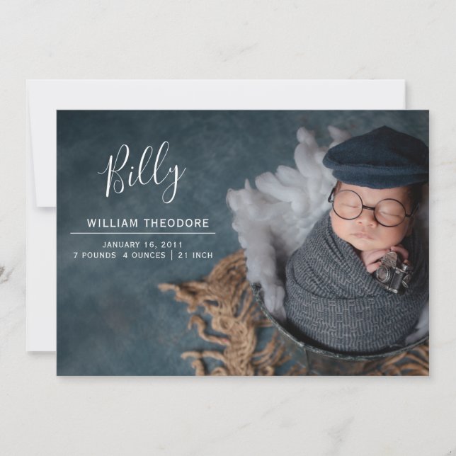 Individuelle Name Foto Collage Baby Boy Neugeboren Ankündigung (Vorderseite)
