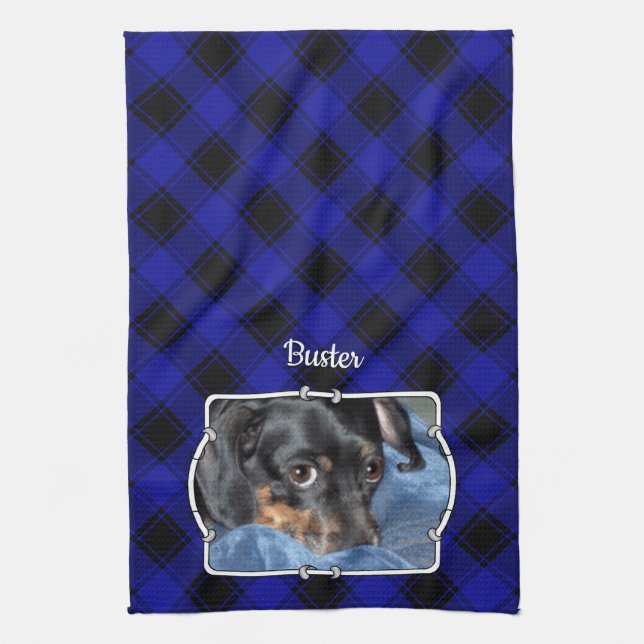 Individuelle Name Foto Frame Classic Blau & Schwar Geschirrtuch (Vertikal)