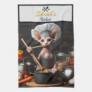 Individuelle Name Foto Funny Sphynx Cat Koch Cook' Geschirrtuch