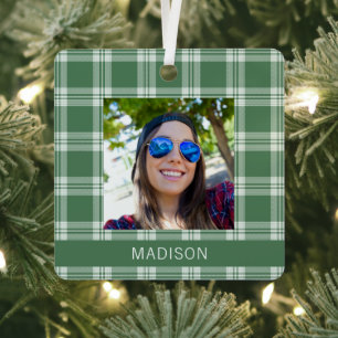 Individuelle Name, Foto und Text Kariert / Tartan Ornament Aus Metall