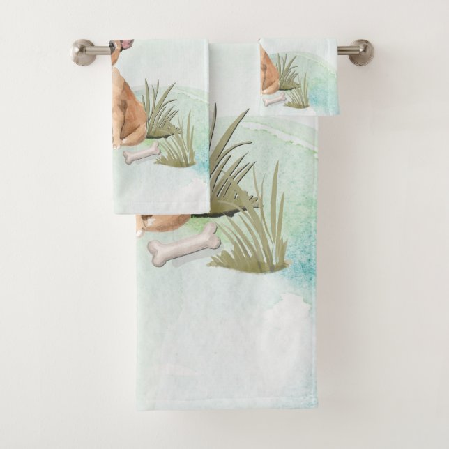 Individuelle Name Französischer Bulldogge Badhandtuch Set (Insitu)