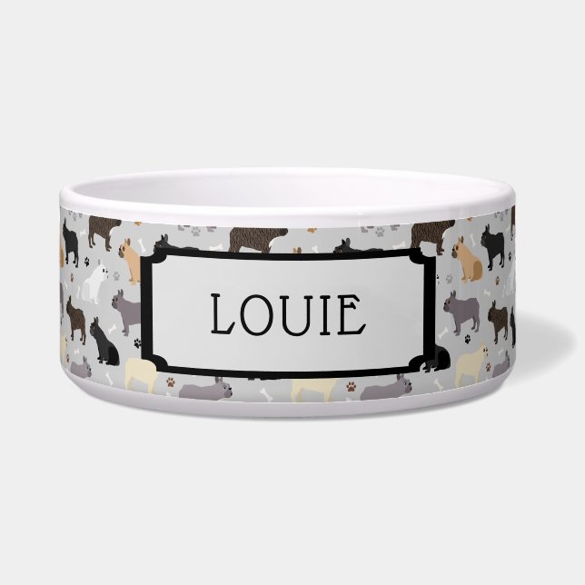 individuelle Name French Bulldog Pattern Grau Napf (Vorderseite)