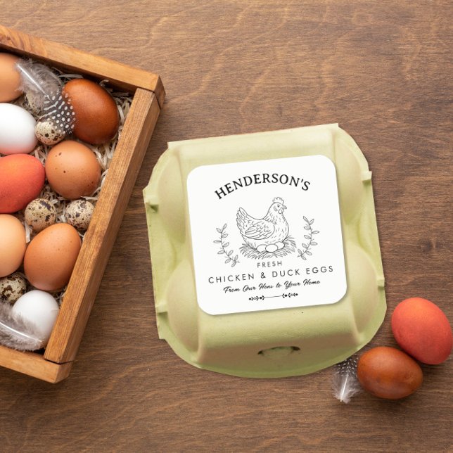 Individuelle Name "Frische Eier", Eierkarton Quadratischer Aufkleber (Von Creator hochgeladen)