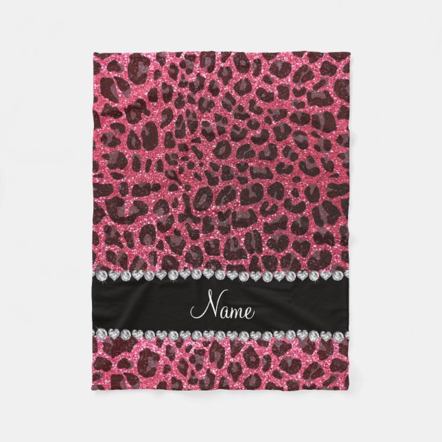 Individuelle Name Fuchsia Rosa Glitzer Leopard Fleecedecke (Vorderseite)