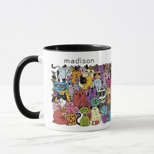 Individuelle Name Funny Cats Illustration Tasse (Links)