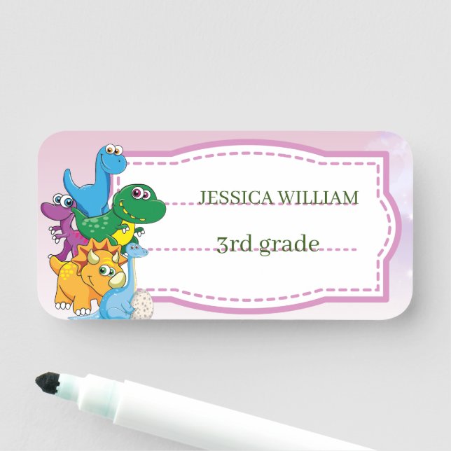 Individuelle Name Funny Dinosaur, Blätter 3. Klass Namensschild (Beispiel)