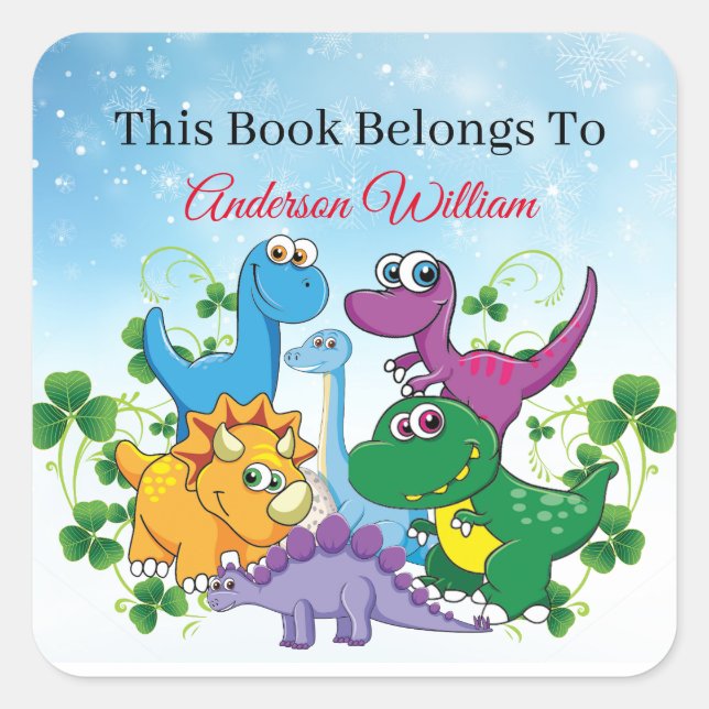 Individuelle Name Funny Dinosaur, Blätter 4. Klass Quadratischer Aufkleber (Vorderseite)
