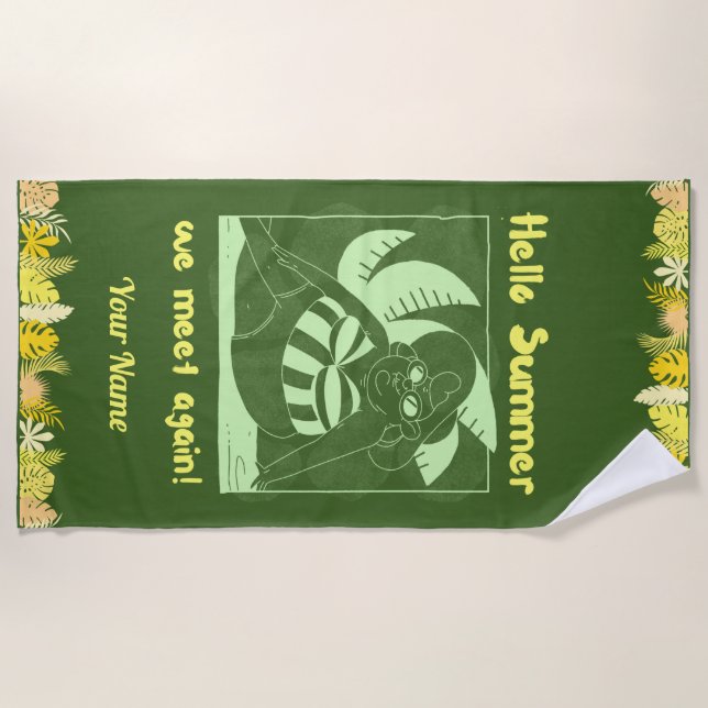 Individuelle Name Funny Tropical Summer Beach Hand Strandtuch (Vorderseite)