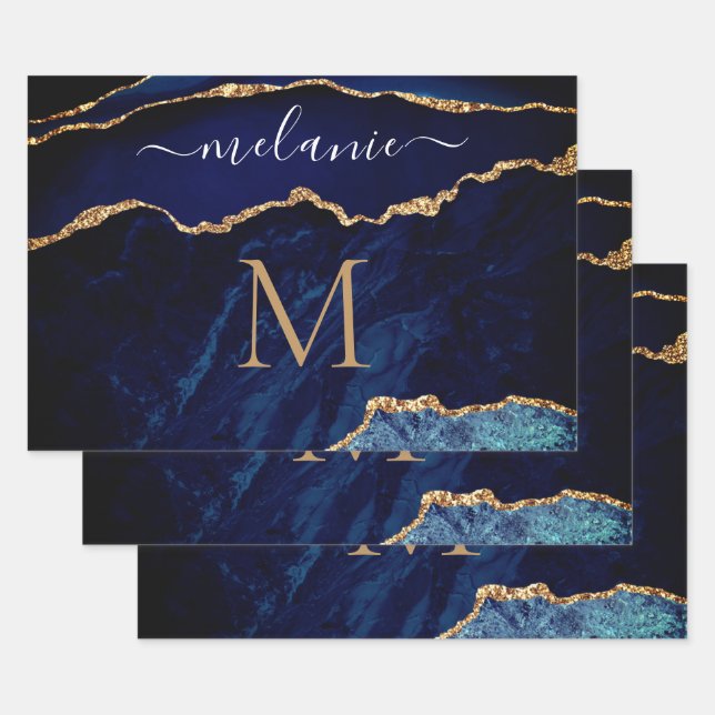 Individuelle Name für das blaue Marmorpapier Geschenkpapier Set (Set)