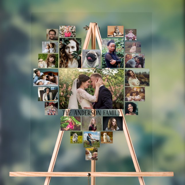 Individuelle Name für Familienfotografie in Herz 2 Acrylschild (Neutral)