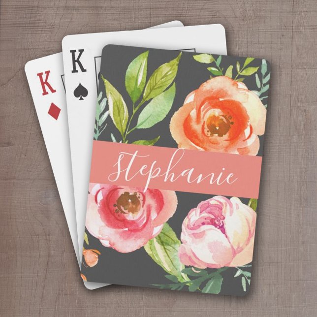 Individuelle Name für farbige Blumenmuster Spielkarten (Add a name or monogram to these personalized playing cards.)