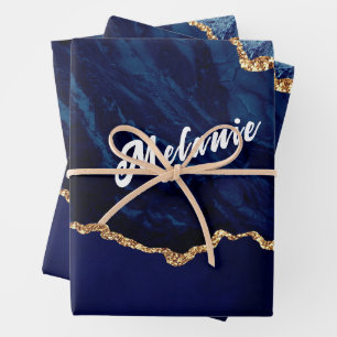 Individuelle Name für Navy Blue Gold Wrapping Pape Geschenkpapier Set