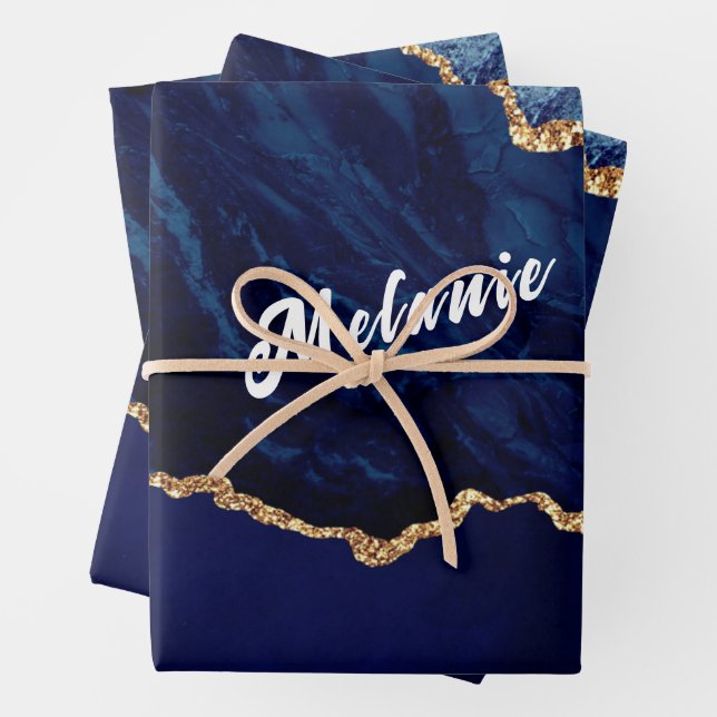 Individuelle Name für Navy Blue Gold Wrapping Pape Geschenkpapier Set (Beispiel)