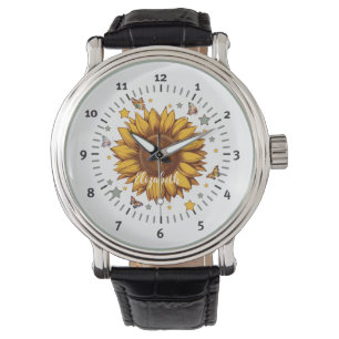 Individuelle Name für Retro-Sonnenblumengeschenk Armbanduhr