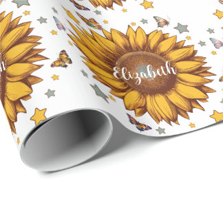 Individuelle Name für Retro-Sonnenblumengeschenk Geschenkpapier