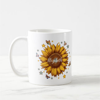 Individuelle Name für Retro-Sonnenblumengeschenk Kaffeetasse