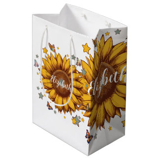 Individuelle Name für Retro-Sonnenblumengeschenk Mittlere Geschenktüte