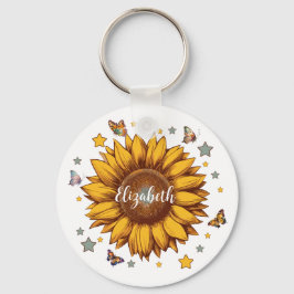 Individuelle Name für Retro-Sonnenblumengeschenk Schlüsselanhänger