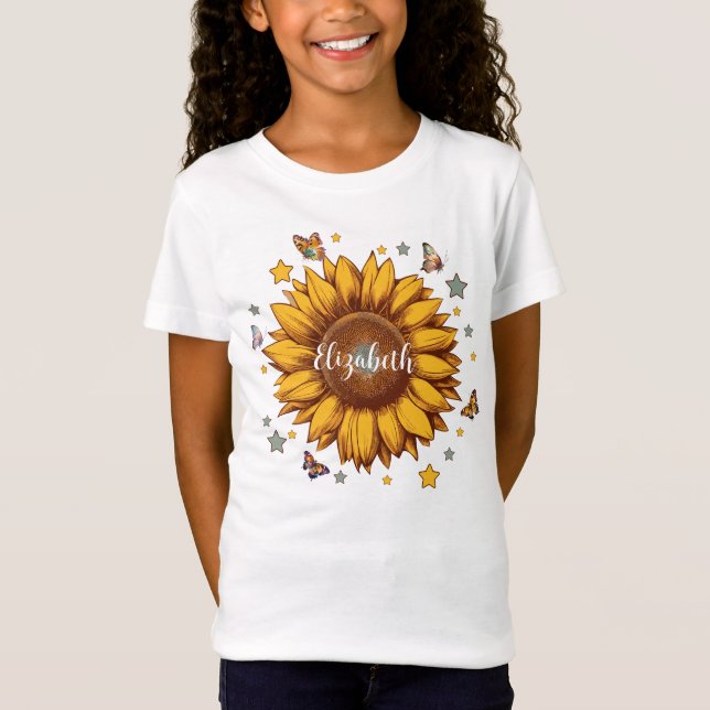 Individuelle Name für Retro-Sonnenblumengeschenk T-Shirt (Vorderseite)