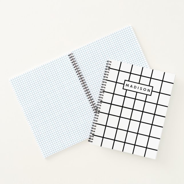individuelle Name für Schwarz-weißes Grid-Muster Notizbuch (Innenseite)