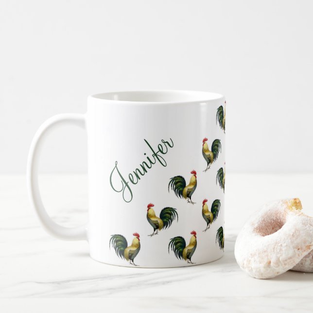 Individuelle Name für Vintage Rastermuster Kaffeetasse (Mit Donut)