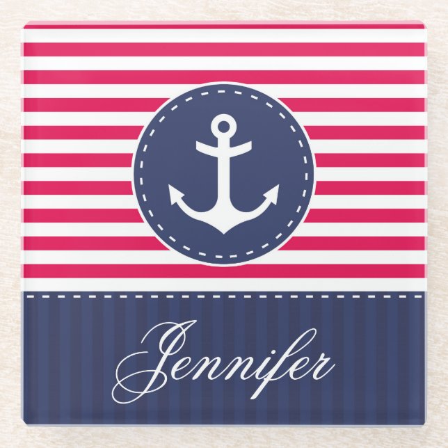 Individuelle Name für zeitgenössische rote blaue A Glasuntersetzer (Vorderseite)