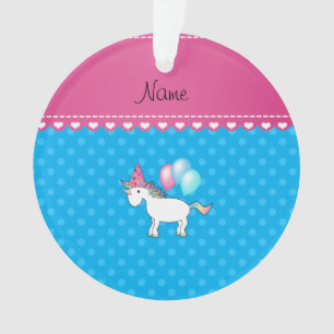 Individuelle Name Geburtstag unicorn blaue Polka P Ornament