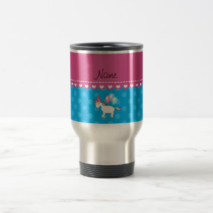 Individuelle Name Geburtstag unicorn blaue Polka P Reisebecher