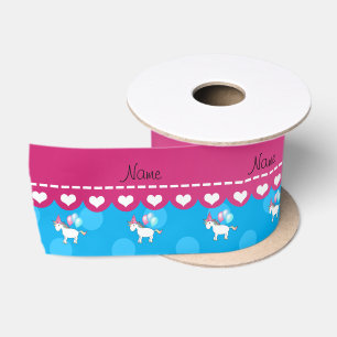 Individuelle Name Geburtstag unicorn blaue Polka P Satinband
