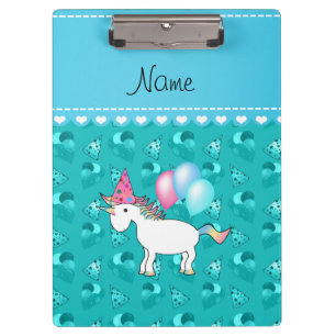 Individuelle Name Geburtstag unicorn türkisfarbene Klemmbrett
