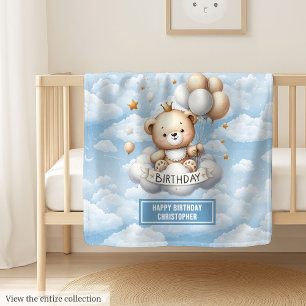 Individuelle Name Geburtstagsdecke mit Teddybär Fleecedecke