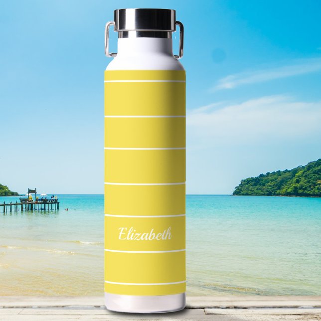 Individuelle Name Gelb weiß Streifen Modernes Must Trinkflasche (Von Creator hochgeladen)
