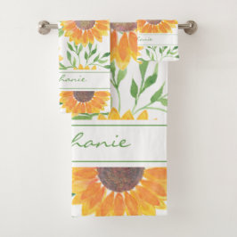 Individuelle Name Gelbe Sonnenblume Badhandtuch Set