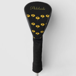 Individuelle Name Gelbe Sonnenblumen auf schwarz Golf Headcover