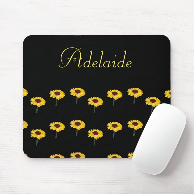 Individuelle Name Gelbe Sonnenblumen auf schwarz Mousepad (Mit Mouse)