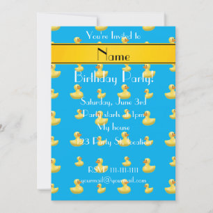 Individuelle Name gelber Streifen blaue Gummiente Einladung