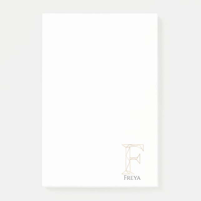 Individuelle Name Geometric Gold Letter F Monogram Post-it Klebezettel (Vorderseite)