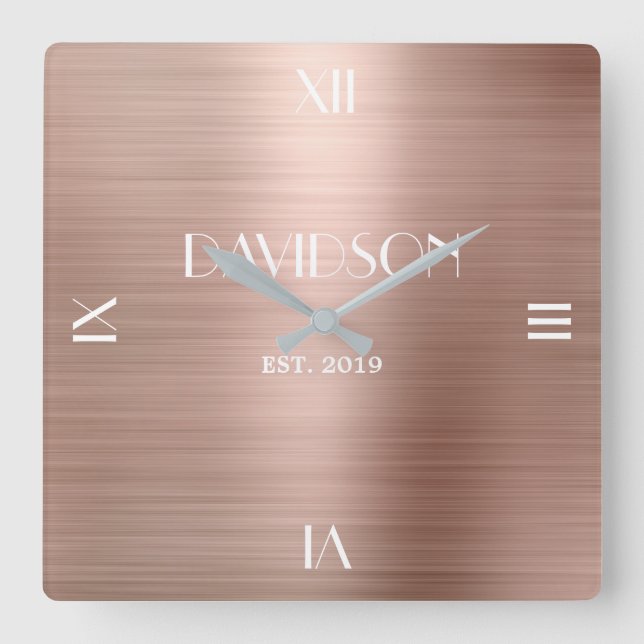 Individuelle Name Gestricktes Metall Personalisier Quadratische Wanduhr (Vorderseite)