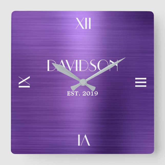 Individuelle Name Gestricktes Metall Personalisier Quadratische Wanduhr (Vorderseite)
