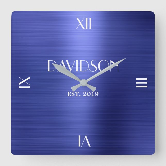 Individuelle Name Gestricktes Metall Personalisier Quadratische Wanduhr (Vorderseite)