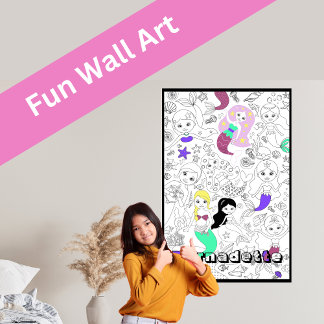 Individuelle Name Giant Mermaid Kids'Coloring Post Poster