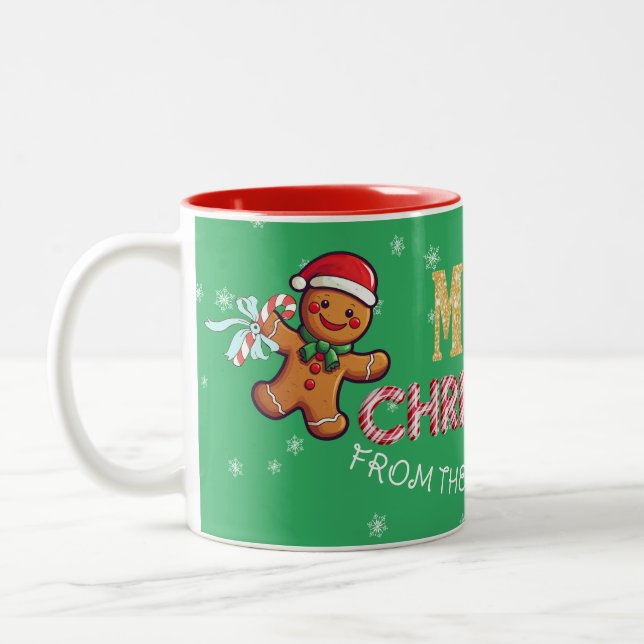 Individuelle Name Gingerbread Mann Frohe Weihnacht Zweifarbige Tasse (Links)