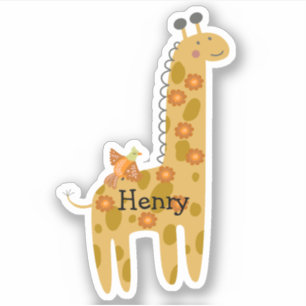 Individuelle Name Giraffe Bird & Blume Orange Lapt Aufkleber