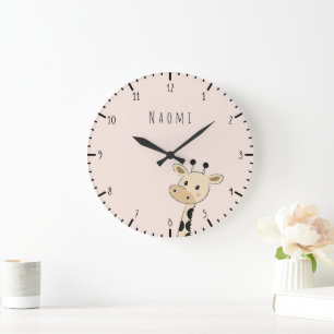 Individuelle Name Giraffe Kids Große Wanduhr