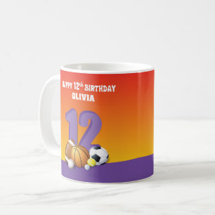 Individuelle Name Girl 12. Geburtstag Sportbälle Kaffeetasse