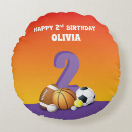 Individuelle Name Girl 2. Geburtstagssportbälle Rundes Kissen