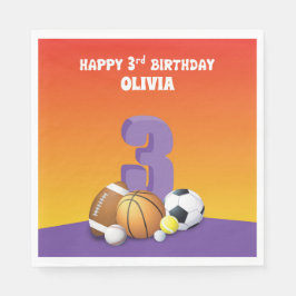 Individuelle Name Girl 3. Geburtstagssportbälle Serviette