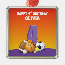 Individuelle Name Girl 4. Geburtstagssportbälle Ornament Aus Metall