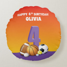 Individuelle Name Girl 4. Geburtstagssportbälle Rundes Kissen